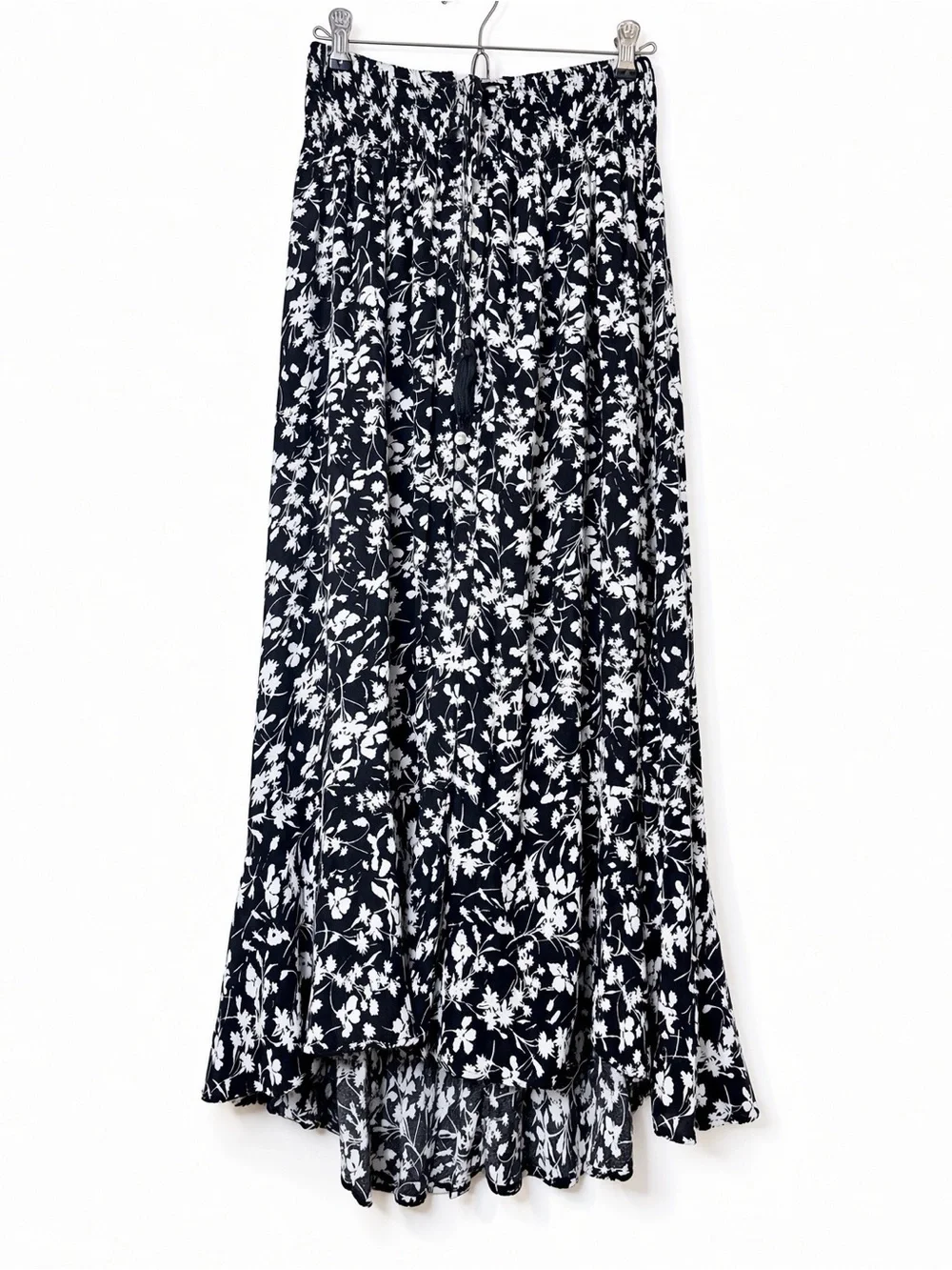 Rachel Zoe Boho Maxi Skirt  S Black Floral Smocked Waist  Button Up Cottagecore